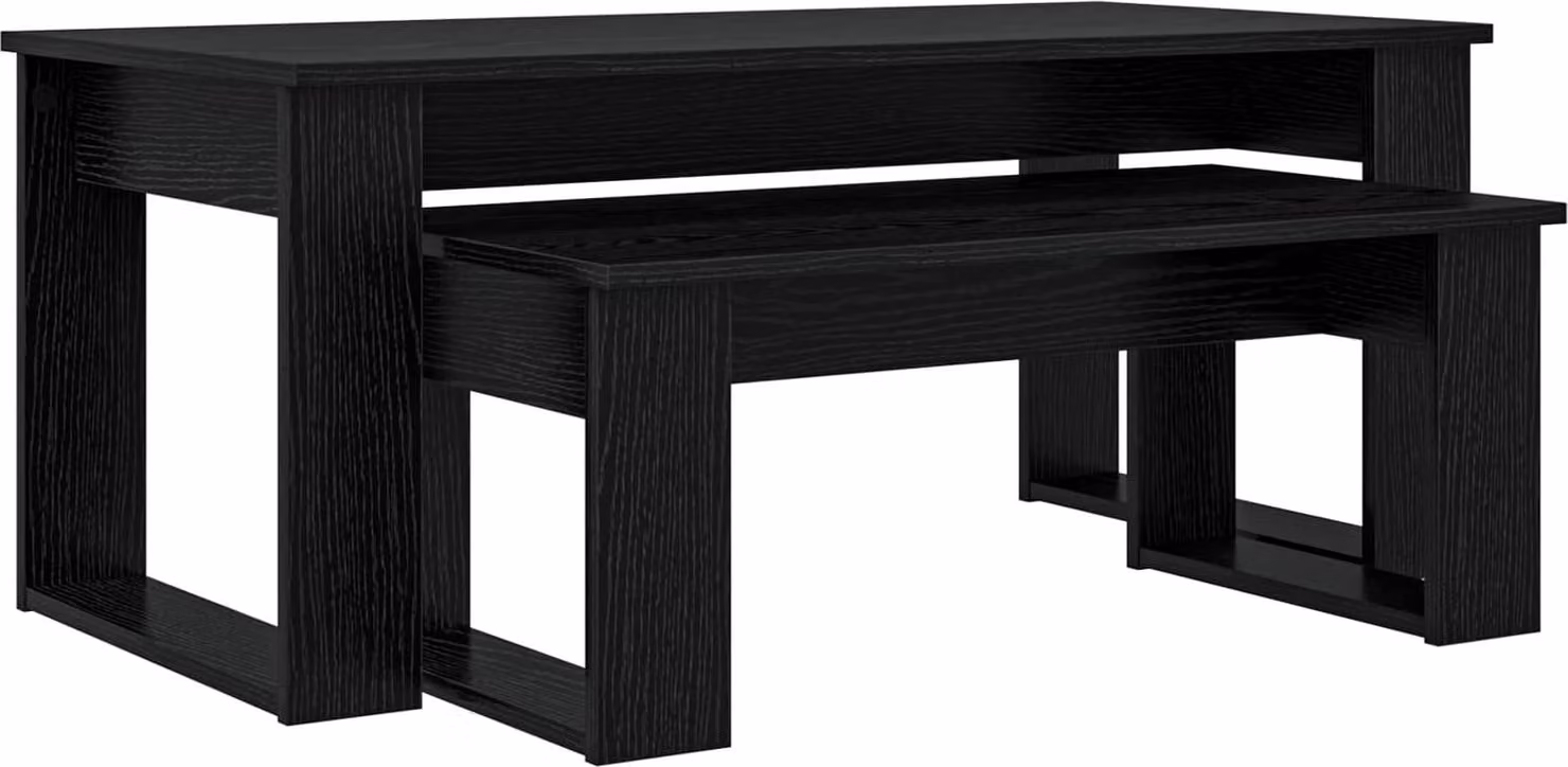 Set di Tavolini da Caffè 2 pcs Rovere Nero Legno multistrato