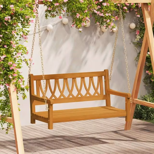 Panchina Altalena da Giardino a 2 Posti vidaXL in Legno di Acacia Marrone L: 110 cm, P: 56 cm, H: 58 cm