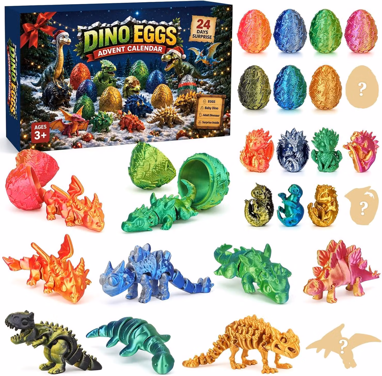 Calendario dell'Avvento a tema dinosauri - stampato in 3D - 24 sorprese