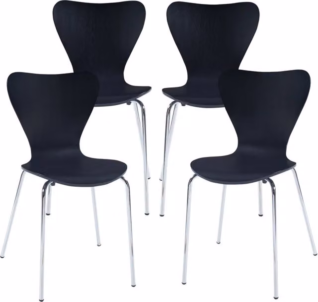 Set di 4 Sedie da Sala Impilabili en.casa in Legno di Betulla e Metallo, Colore Nero e Argento – 1