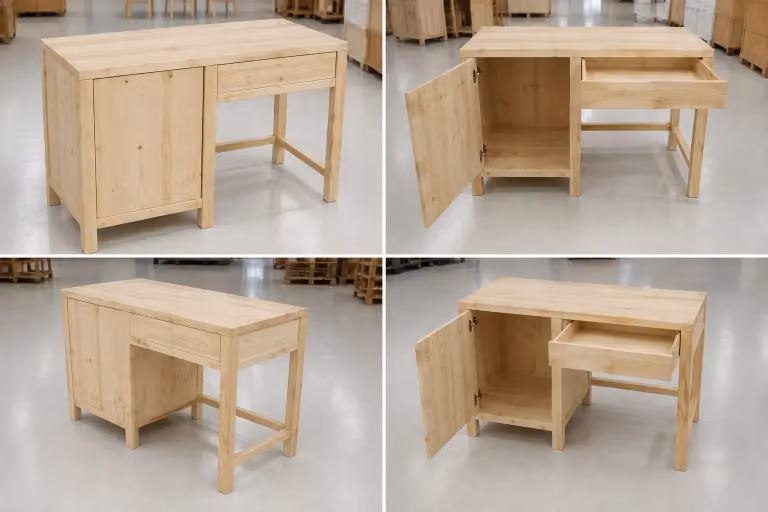 Scrivania porta frigo in legno massello di abete grezzo Mobili 2G L: 120 cm, P: 55 cm, H: 80 cm