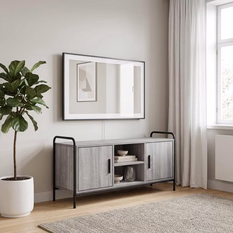 Mobile TV vidaXL moderno in legno ingegnerizzato e metallo, grigio, L: 99 cm, P: 33 cm, H: 50 cm
