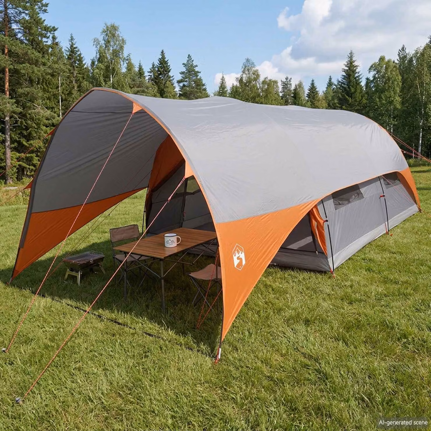Tenda a tunnel vidaXL impermeabile per 10 persone, grigio e arancione