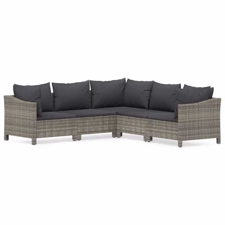 Set Divani da Giardino 5 pz con Cuscini in Polyrattan Grigio