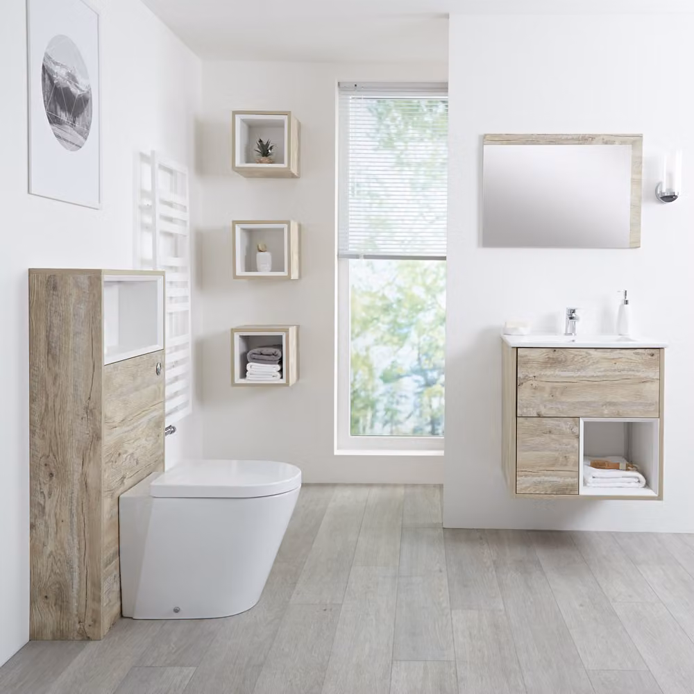 Set Mobili Bagno Rovere Chiaro 800mm con Lavabo, Mobile WC, Mobile Murale e Sanitario - Hoxton