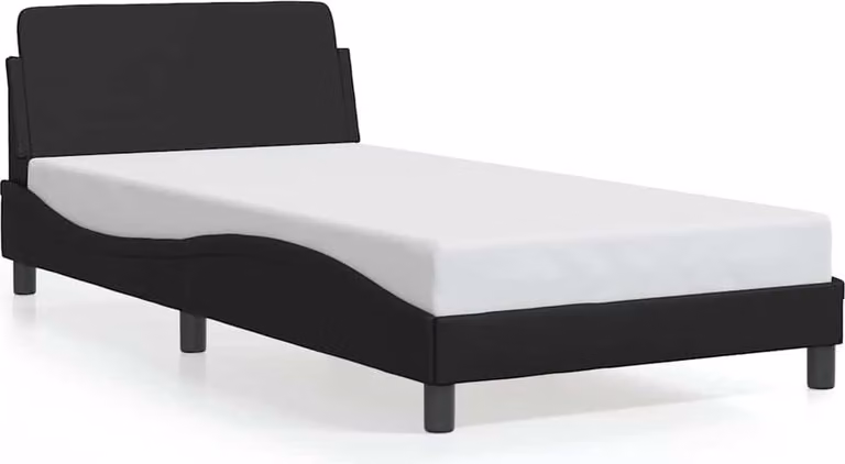 Struttura del letto Dover, rivestita in ecopelle nera, dimensioni 100x190 cm