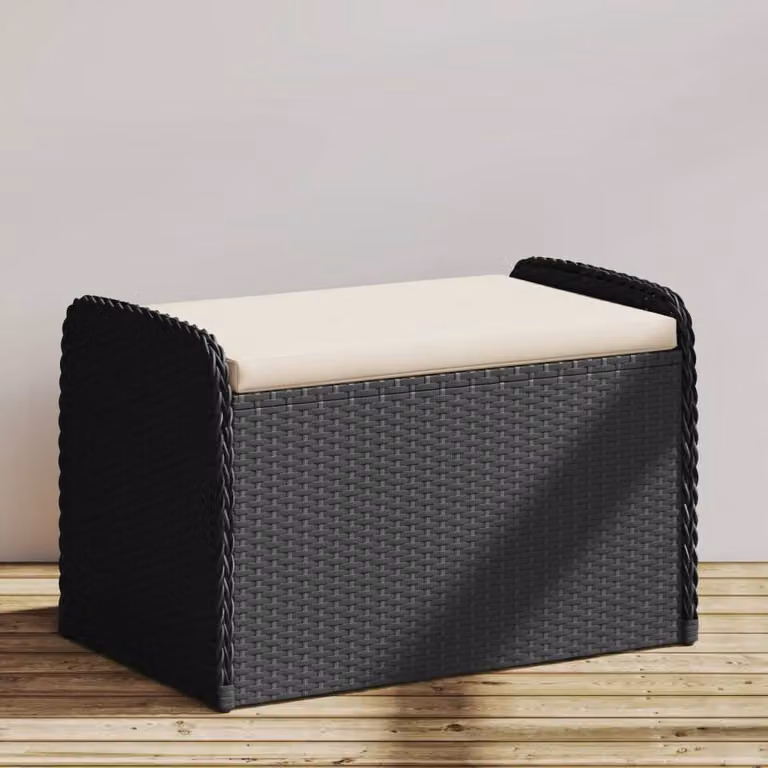vidaXL Cassapanca in Polyrattan con Cuscino Nera L: 80 cm, P: 51 cm, H: 52 cm