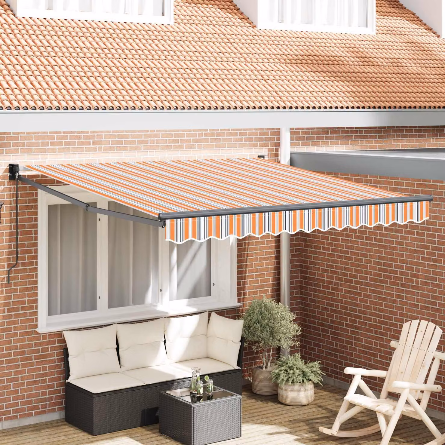 Tenda retrattile vidaXL multicolore con bracci pieghevoli in alluminio e tessuto in poliestere, L: 350 cm, P: 250 cm
