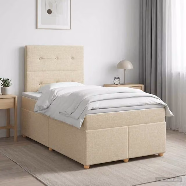 Letto box spring con materasso a molle insacchettate vidaXL in tessuto beige e bianco L/P: 120 x 200 cm – 1
