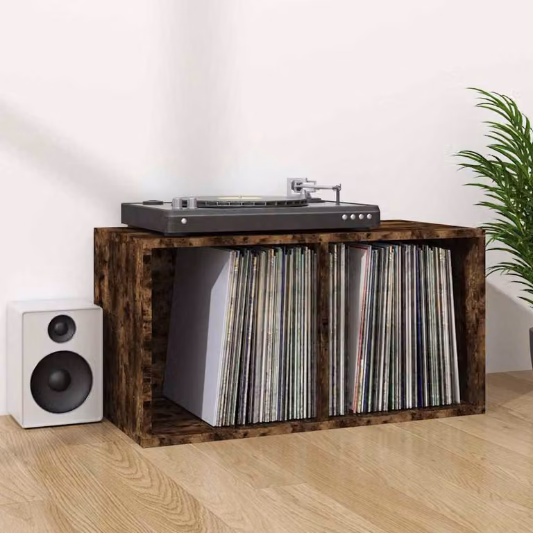 Contenitore per vinili vidaXL in legno multistrato, colore rovere fumo, L: 71 cm, P: 34 cm, H: 36 cm