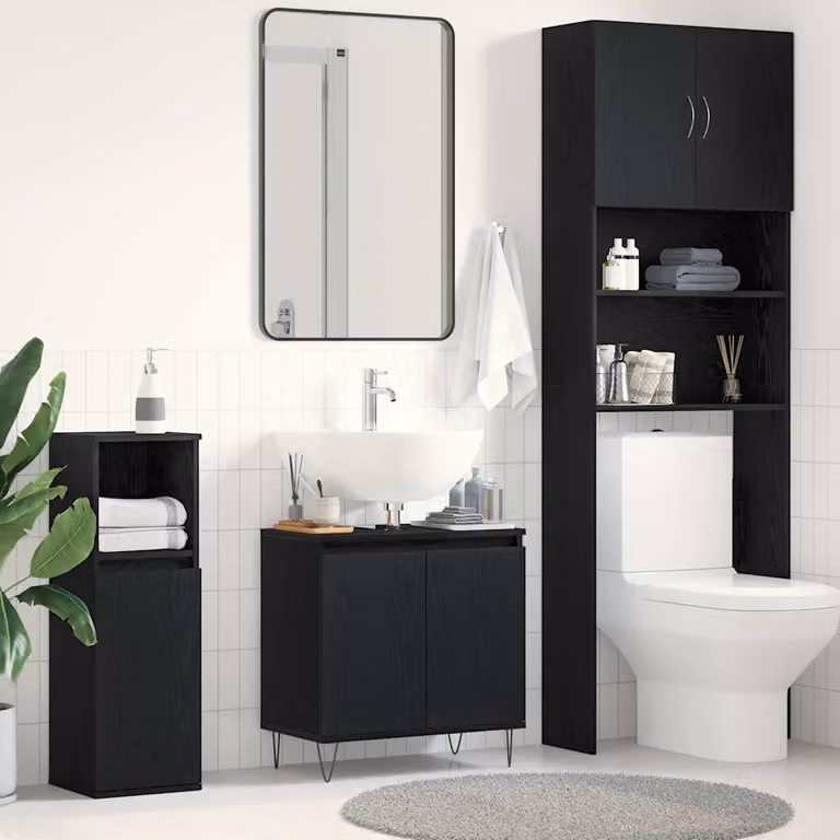 Armadio per lavabo da bagno vidaXL moderno in nero con ante a battente L: 58 cm, P: 33 cm, H: 60 cm