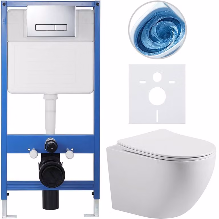 CERANO - Set completo per WC da incasso Lite/Cesso - bianco lucido - pulsante WC Slim, cromato - installazione a parete/cartongesso - 49x36 cm