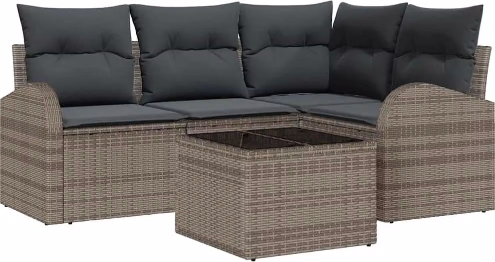 Set Divano da Giardino con cuscino 5 pcs Grigio polyrattan
