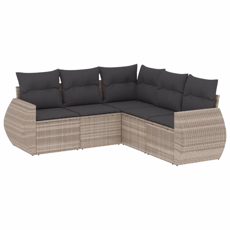 Set Divano da Giardino 5pz con Cuscini Grigio Chiaro Polyrattan