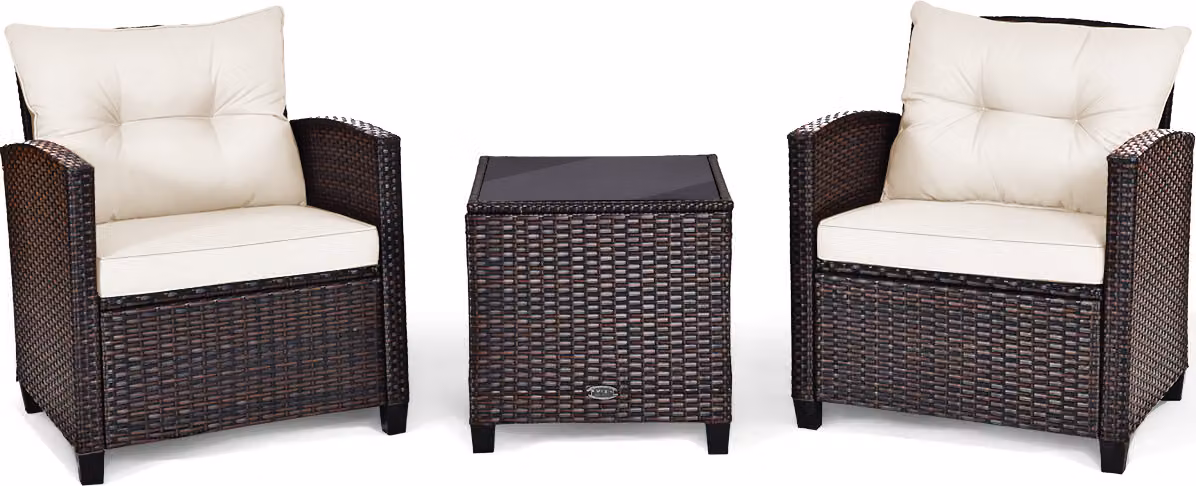 COSTWAY 3 pezzi di mobili da giardino con cuscini, set da salotto in polyrattan, gruppo di sedute, nero beige