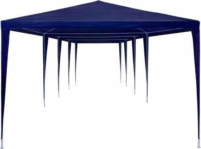 Tendone per feste vidaXL con tetto a capanna in PE blu, L: 12 m, P: 3 m, H: 2,55 m