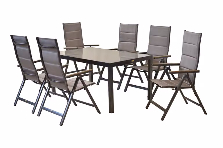 Set di mobili da giardino Merxx Trivero 7 pezzi, 6 sedie pieghevoli, 1 tavolo 150 x 90 cm - alluminio/tessuto