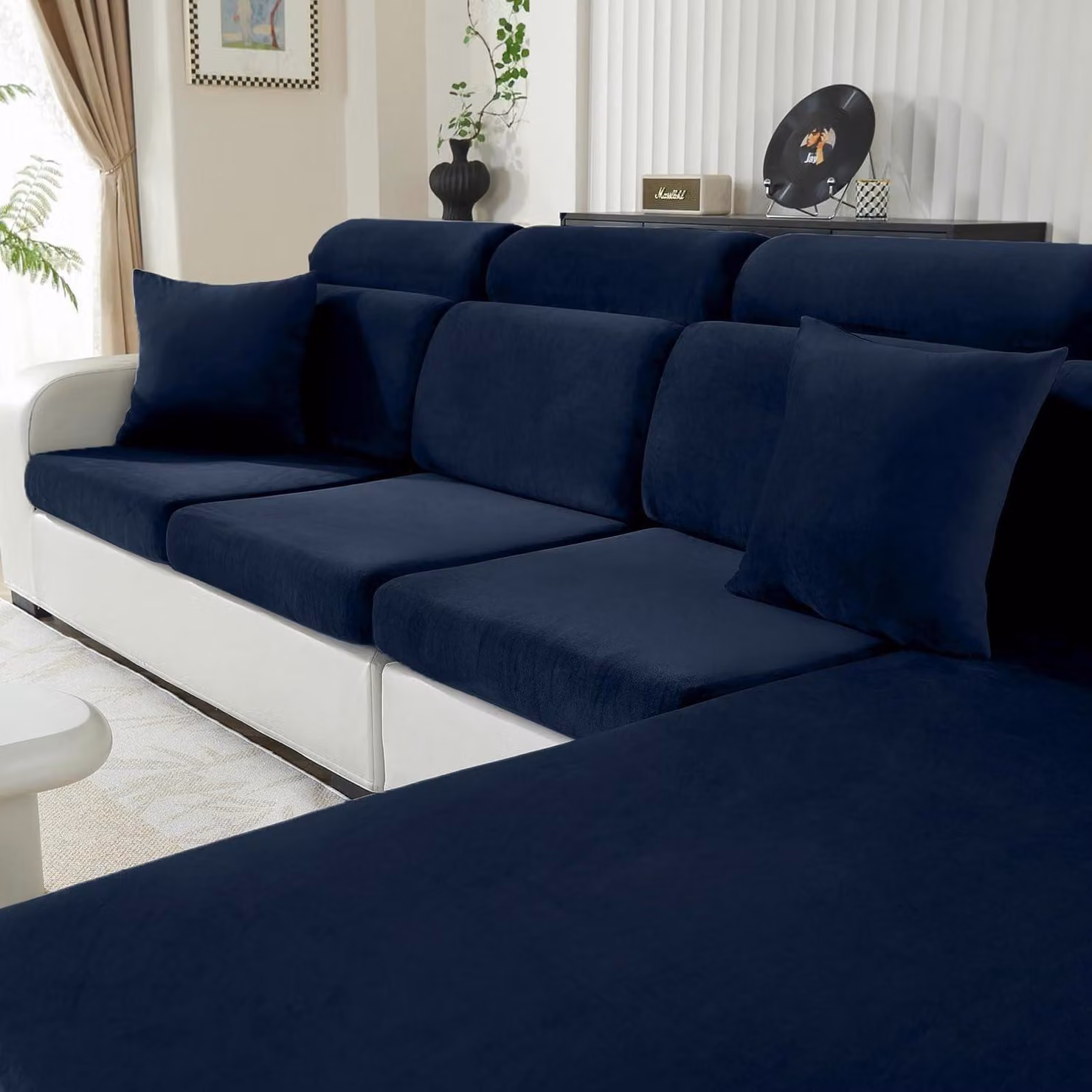 Copertura per cuscino da seduta, colore blu scuro, per chaise longue, elasticizzata, antiscivolo, lavabile