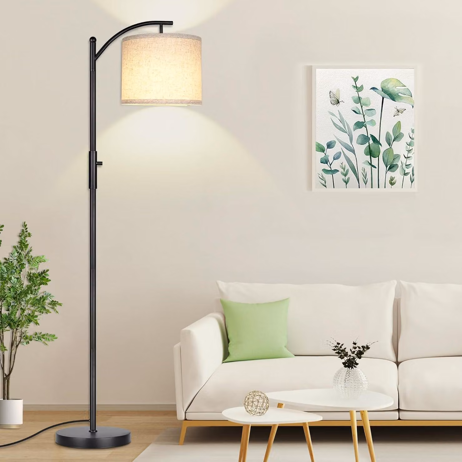 Lampada da terra regolabile in altezza, nera, con dimmer a livelli, regolazione continua da 0% a 100%, ideale per il soggiorno