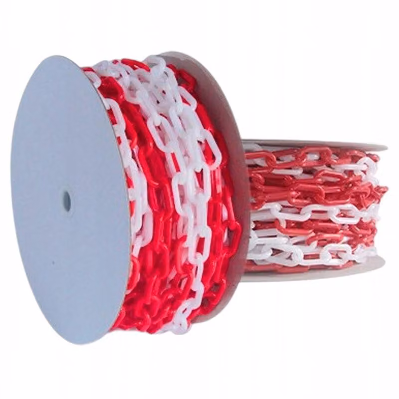 Catena in plastica da 25 m con blocco da 6 mm, segnaletica bianca e rossa
