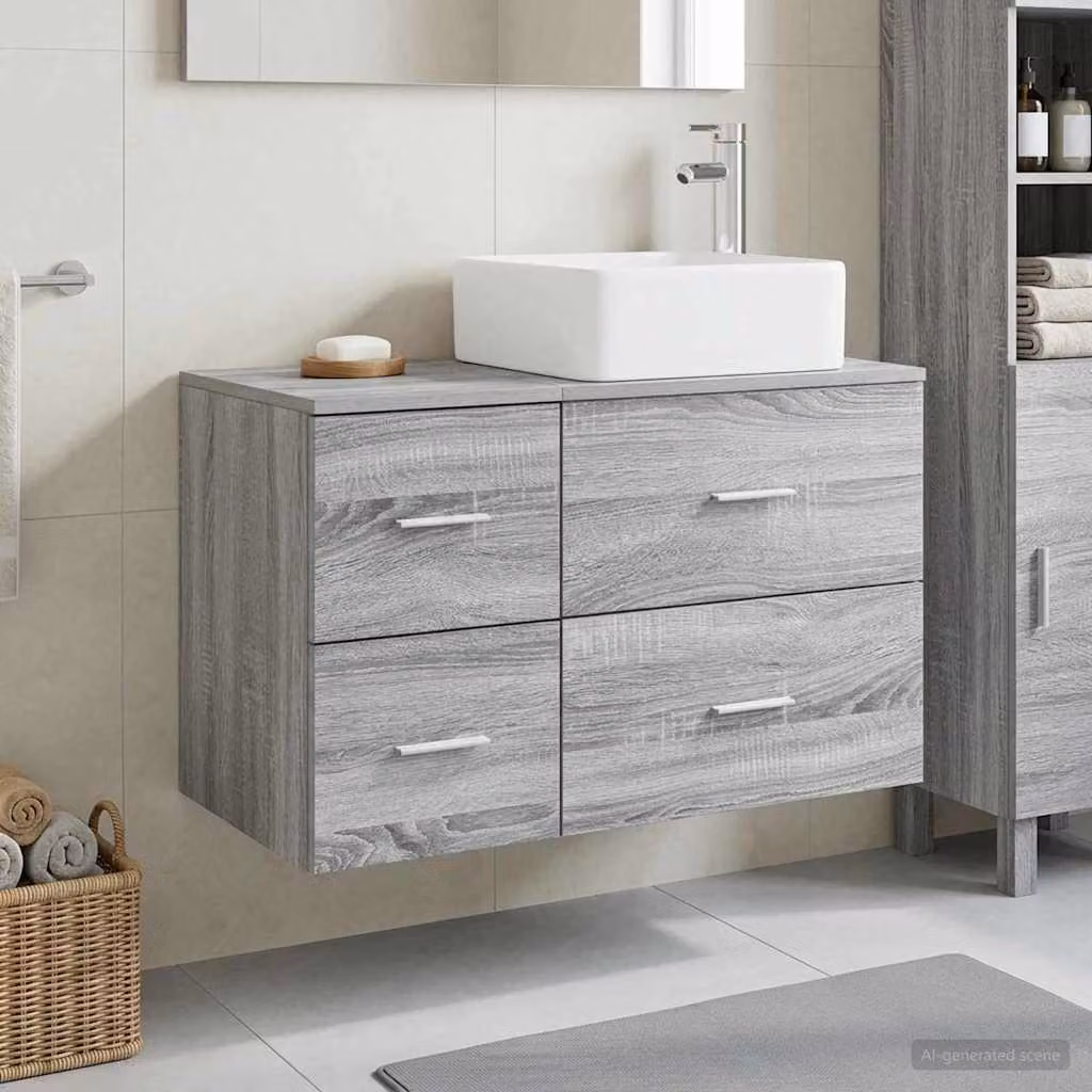 Set di mobili per il bagno moderno vidaXL composto da mobile lavabo e pensile a parete in colore grigio opaco