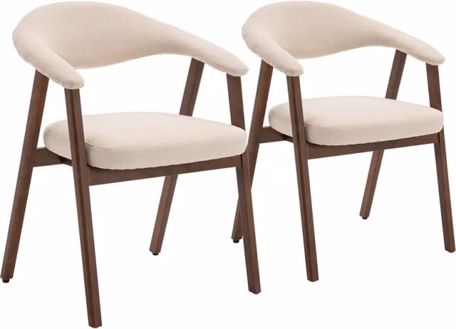 Set di 2 sedie BARBARA in legno di faggio e tessuto bouclé beige con braccioli per soggiorno o ufficio