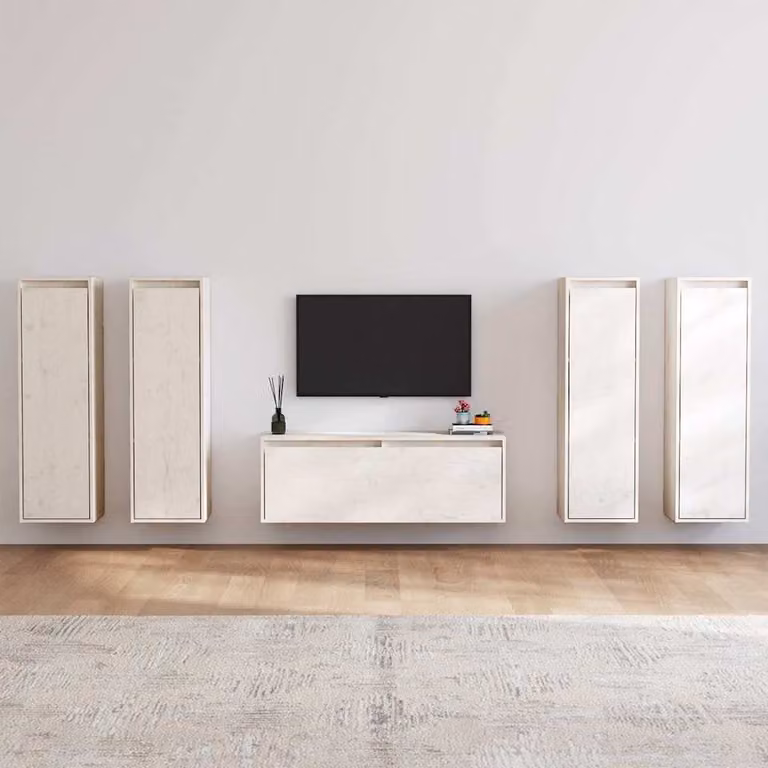 Set di 5 mobili porta TV vidaXL in legno massello di pino bianco lacquered per soggiorno
