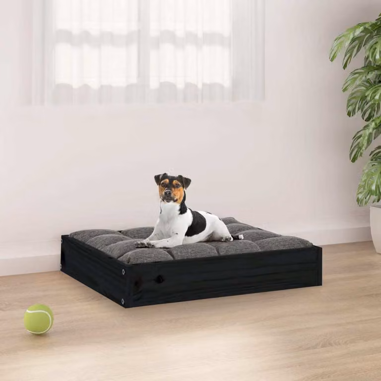 The Living Store Letto per cani nero 51,5x44x9 cm in legno di pino massiccio