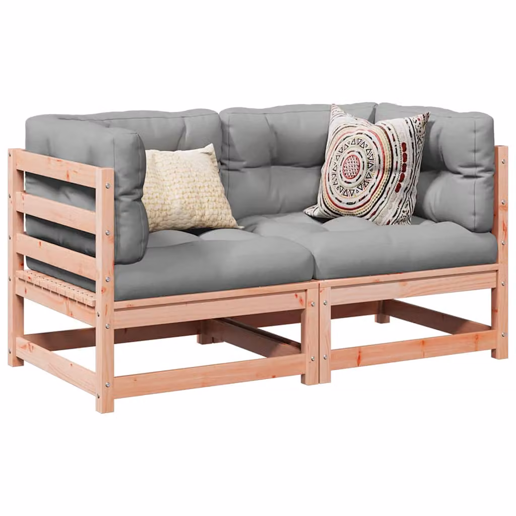 Set di divani da giardino vidaXL a forma di L in legno massello con cuscini inclusi, marrone e grigio