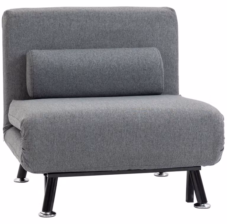 Poltrona pieghevole con funzione letto - Sedia per ospiti e divano letto - Schienale regolabile - Imbottita - Struttura in metallo - Rivestimento in tessuto - Grigio scuro