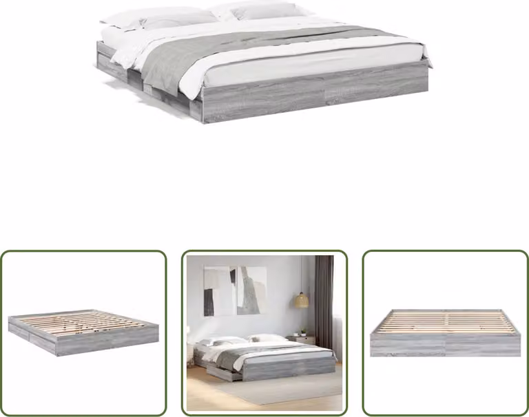 The Living Store Struttura letto con cassetti grigio Sonoma 200x200cm materiale legno