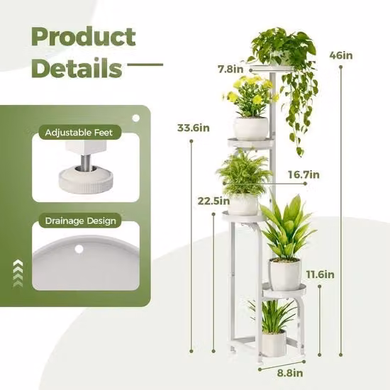 Stand per fiori Bamworl con 4 livelli in metallo bianco opaco per giardino moderno