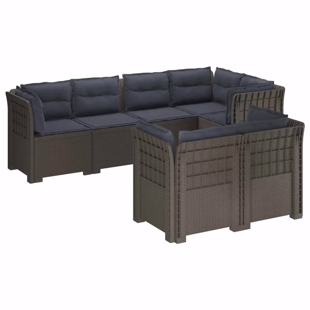 Set da giardino moderno vidaXL con 7 posti in polyrattan grigio e cuscini inclusi – 2