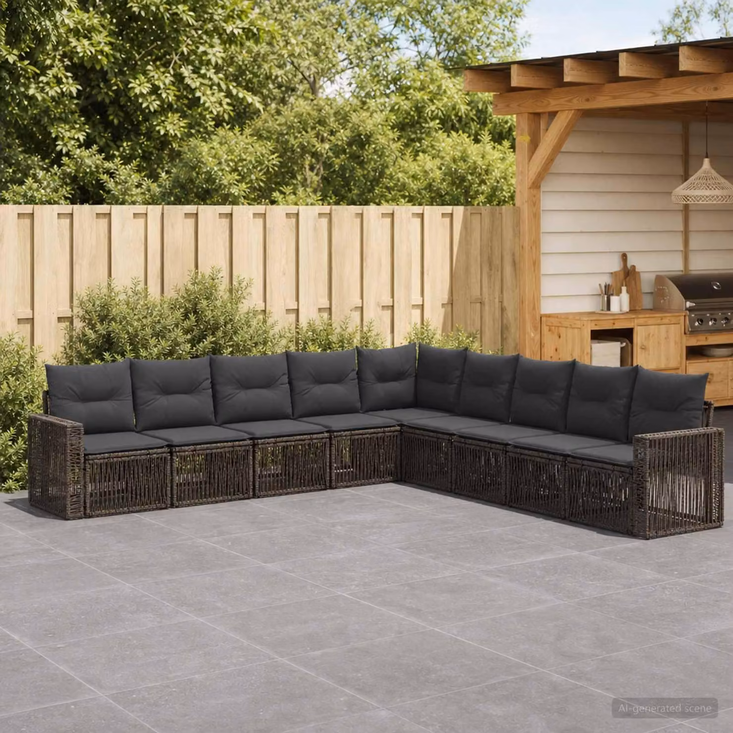 Maison Exclusive - Set da giardino composto da 9 pezzi. Divano e poltrone in rattan sintetico, colore grigio e grigio scuro