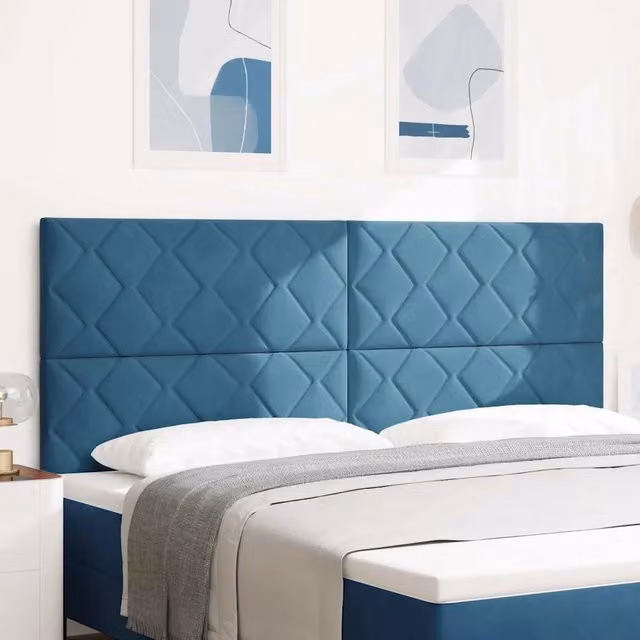 Testiera per letto con illuminazione LED integrata vidaXL in velluto blu, Larghezza: 200 cm – 1