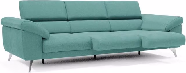 Divano Donatello Divani.Store con 3 sedute allungabili, braccioli contenitore e poggiatesta reclinabili in tessuto smacchiabile verde acqua, L: 265 cm – 1