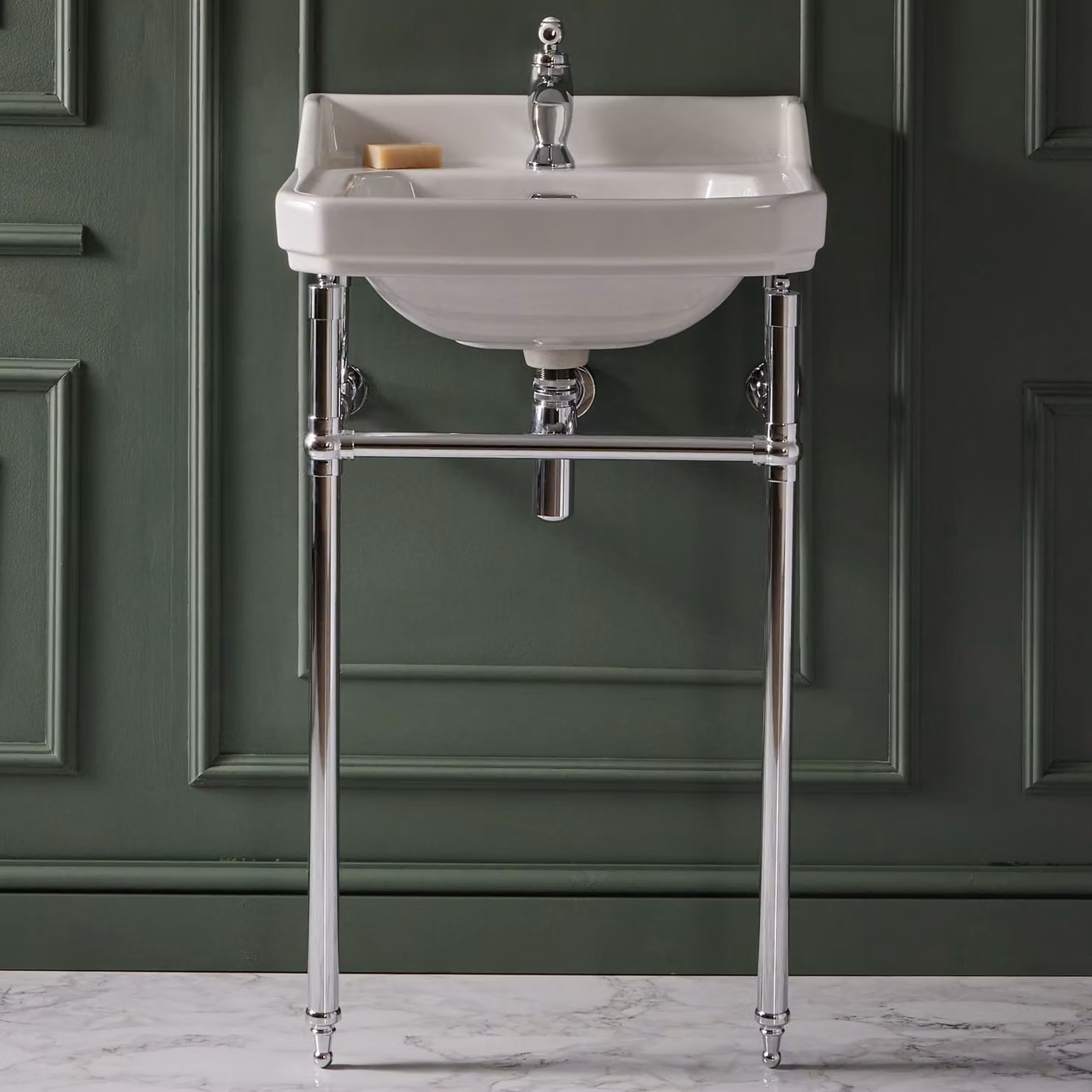 Consolle con Lavabo 560mm - Struttura cromata - 1 foro rubinetteria - Stile Classico - Richmond