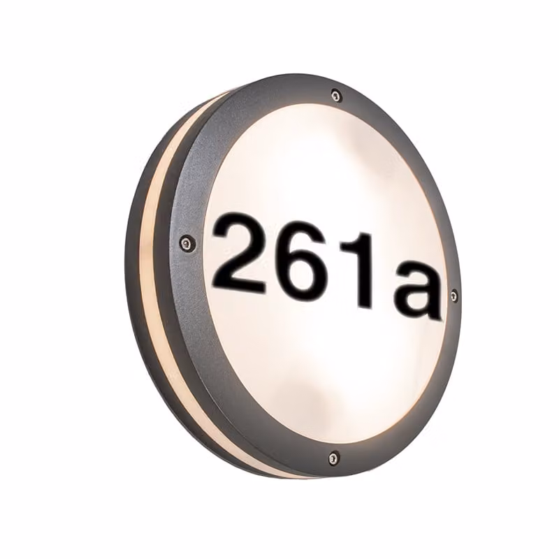 Lampada da parete antracite con numero civico IP54 Glow