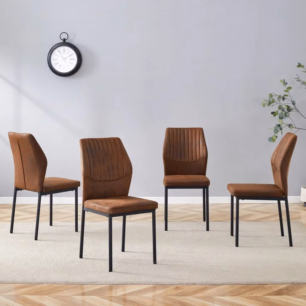 Set di 4 sedie da pranzo moderne REDOM in tessuto marrone e metallo nero, Altezza: 93 cm – 2