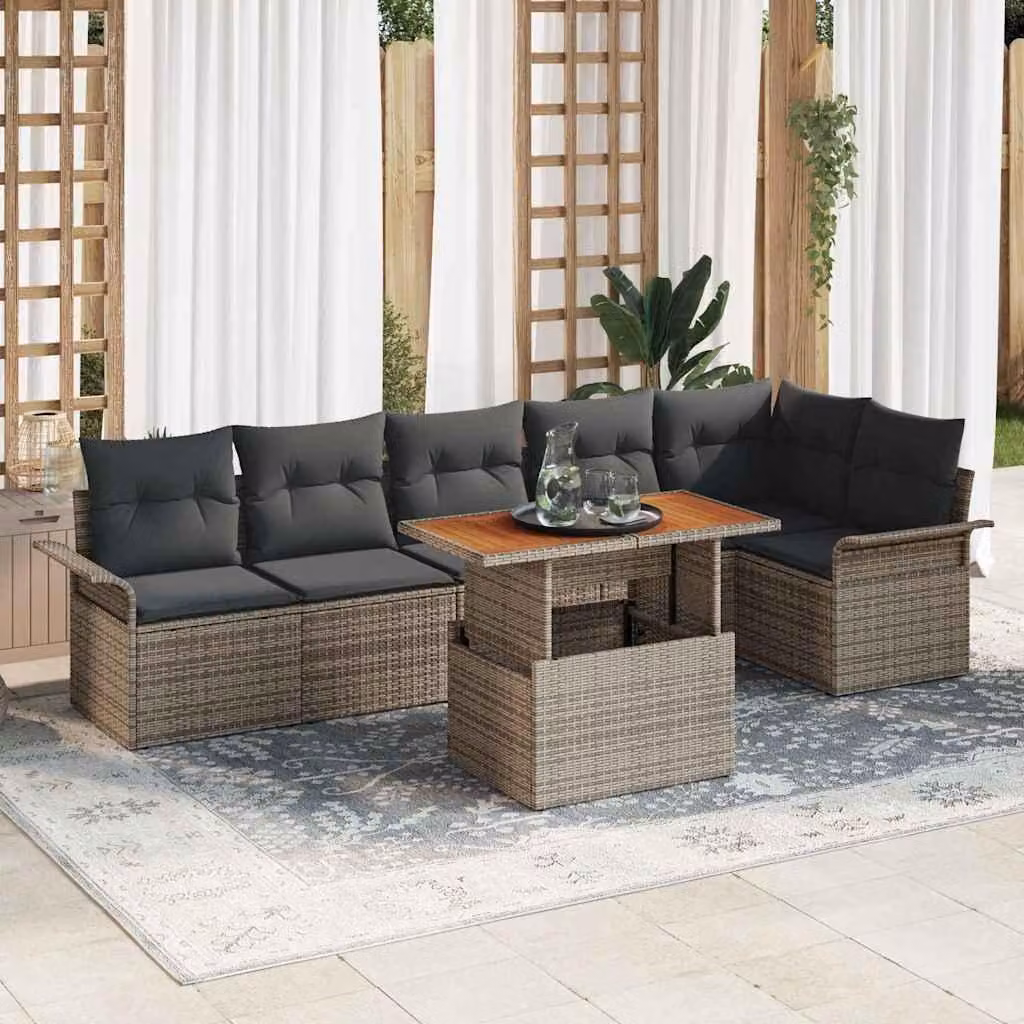 Maison Exclusive - Set da giardino composto da 7 pezzi, divano, colore grigio, realizzato in rattan sintetico