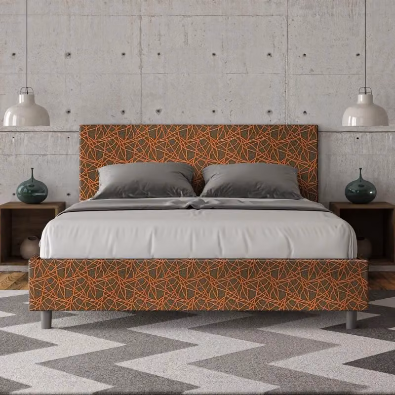 Letto matrimoniale imbottito Ityhome Era Adele arancione L: 175 cm, P: 222 cm, H: 106 cm – 2
