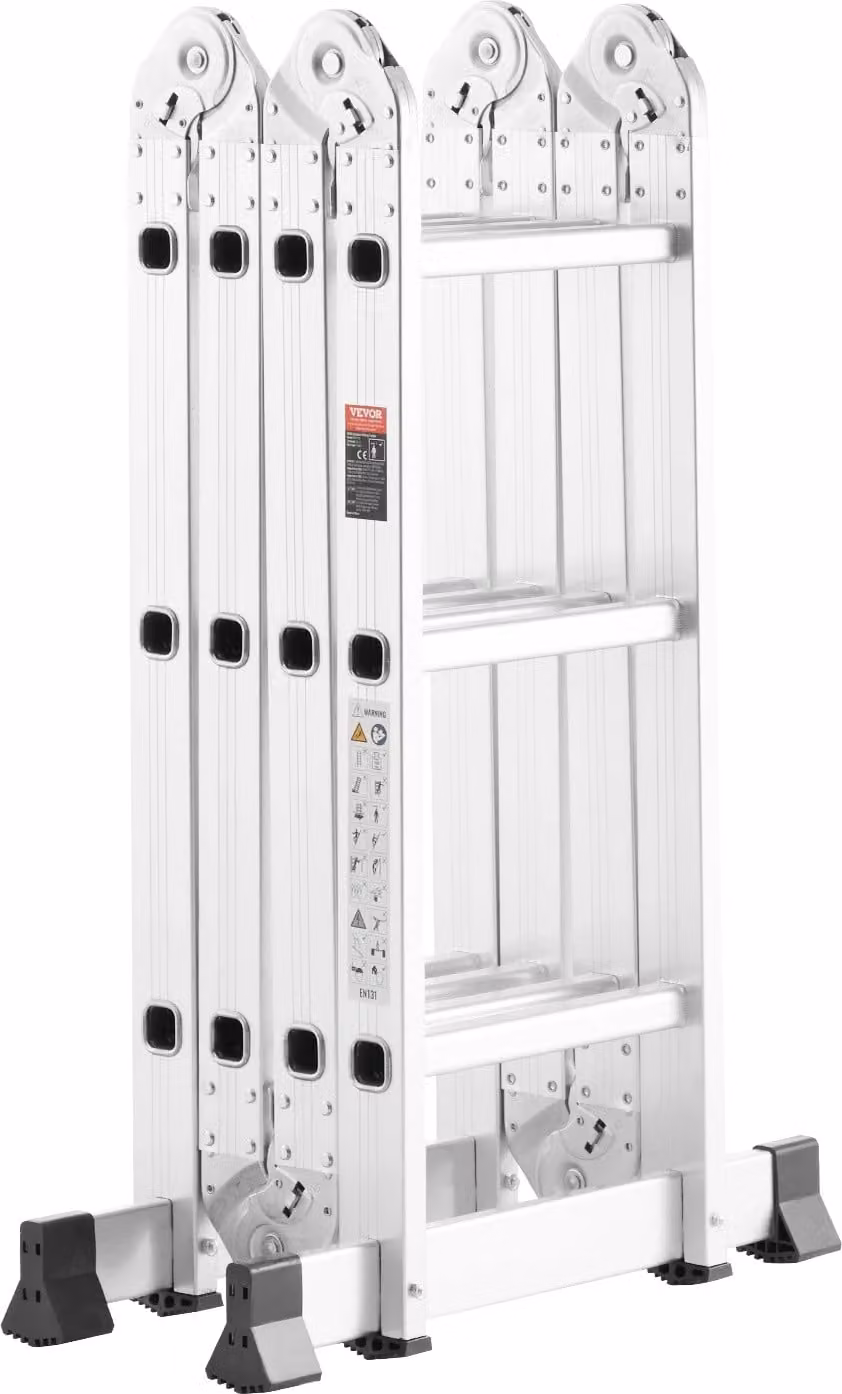 Scala pieghevole multiuso, altezza regolabile 3,6 m, portata 150 kg, argento, 4 gradini