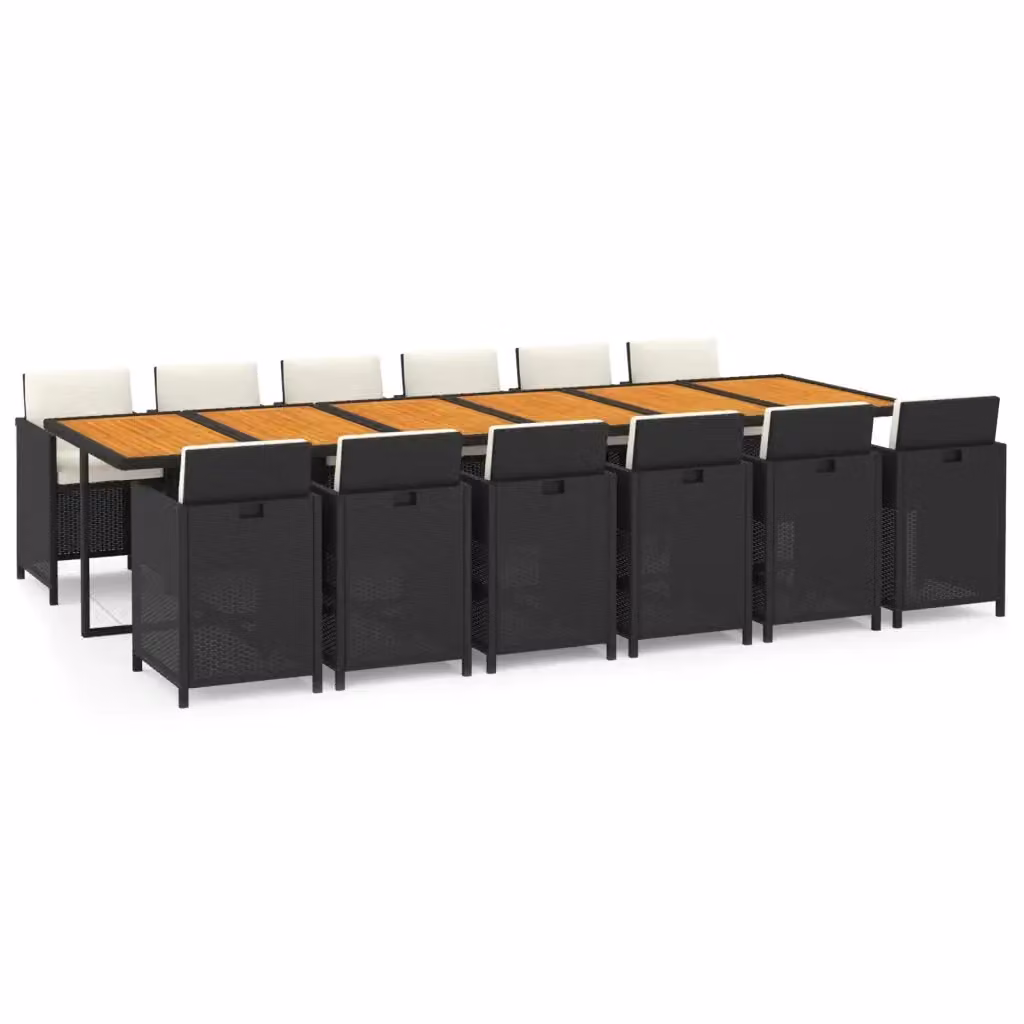 Set da pranzo per giardino vidaXL in legno di acacia oliato e rattan nero con 13 pezzi – 2