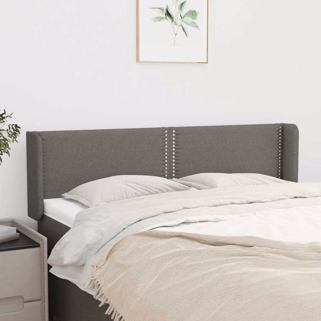 Testiera ad orecchio vidaXL in tessuto grigio scuro con struttura in legno di larice L: 147 cm, P: 16 cm, H: 78-88 cm