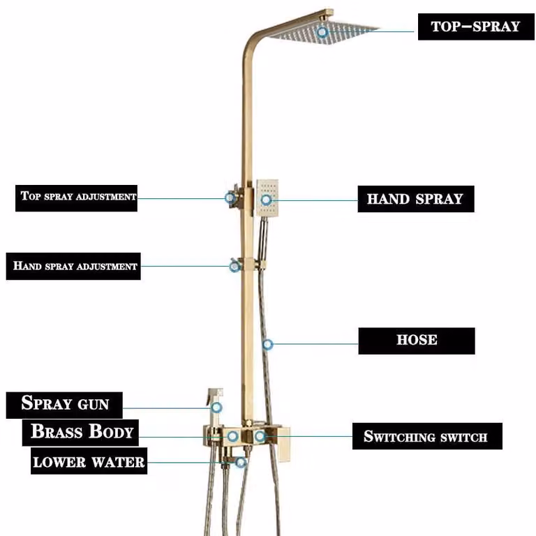 Set doccia da parete per vasca da bagno - Sistema doccia a pioggia - Deviazione a 4 vie - Doccia a pioggia da 30 cm - Doccetta manuale e bocchetta di scarico per vasca - Miscelatore monocomando - Nero