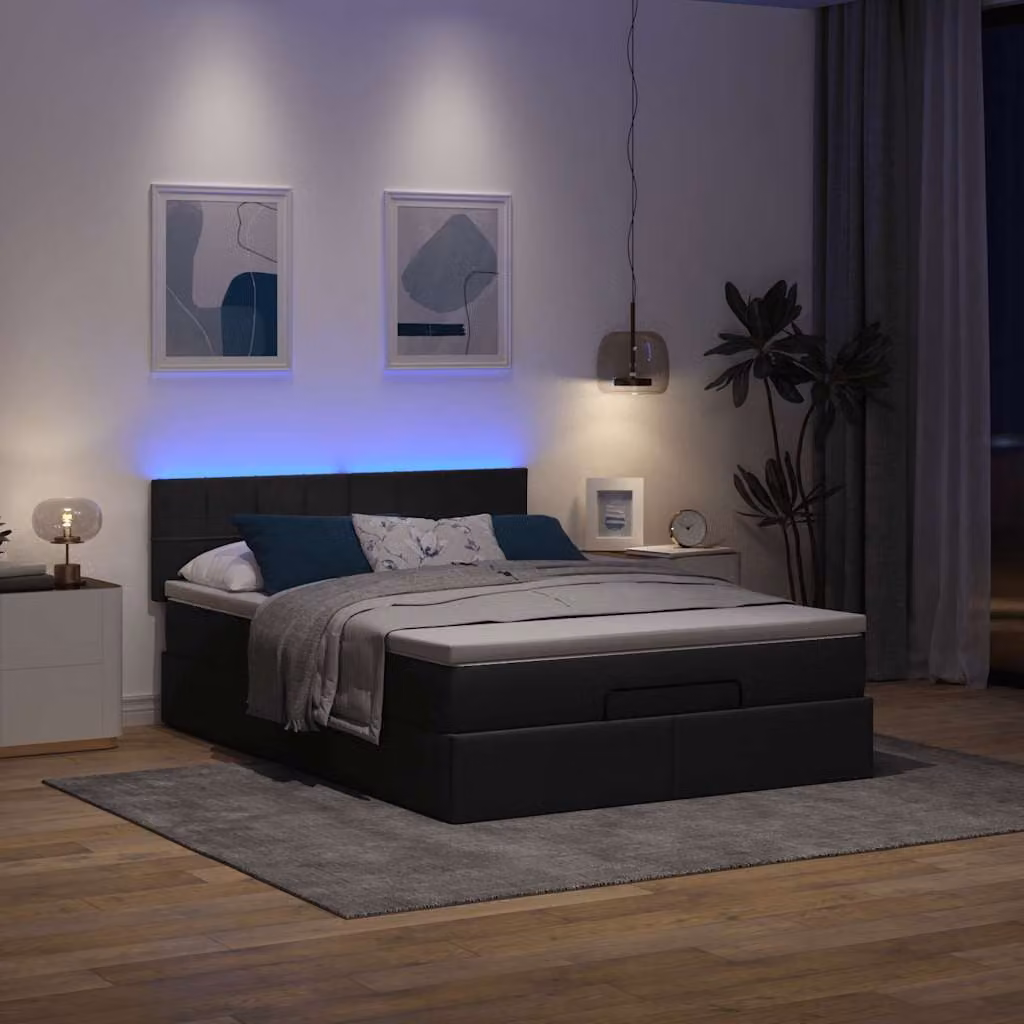 Maison Exclusive - Letto ottomano con materasso e LED Nero 140x200 cm Tessuto