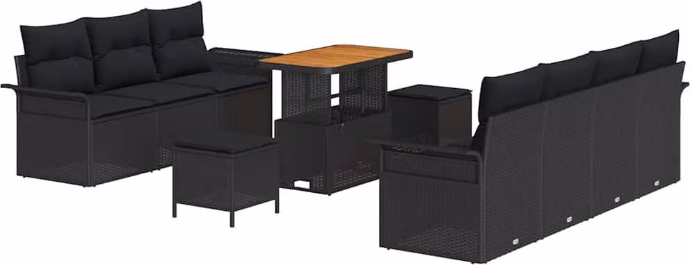 Set Divano da Giardino con cuscino 10 pcs Nero polyrattan