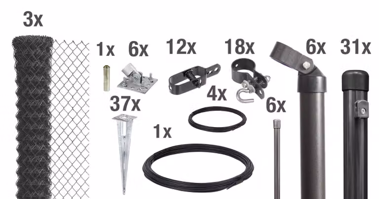 Alberts 631567 Recinzione in rete metallica come set completo di recinzione, con manicotto a terra carrabile, antracite metallizzato, altezza 125 cm, lunghezza 75 m