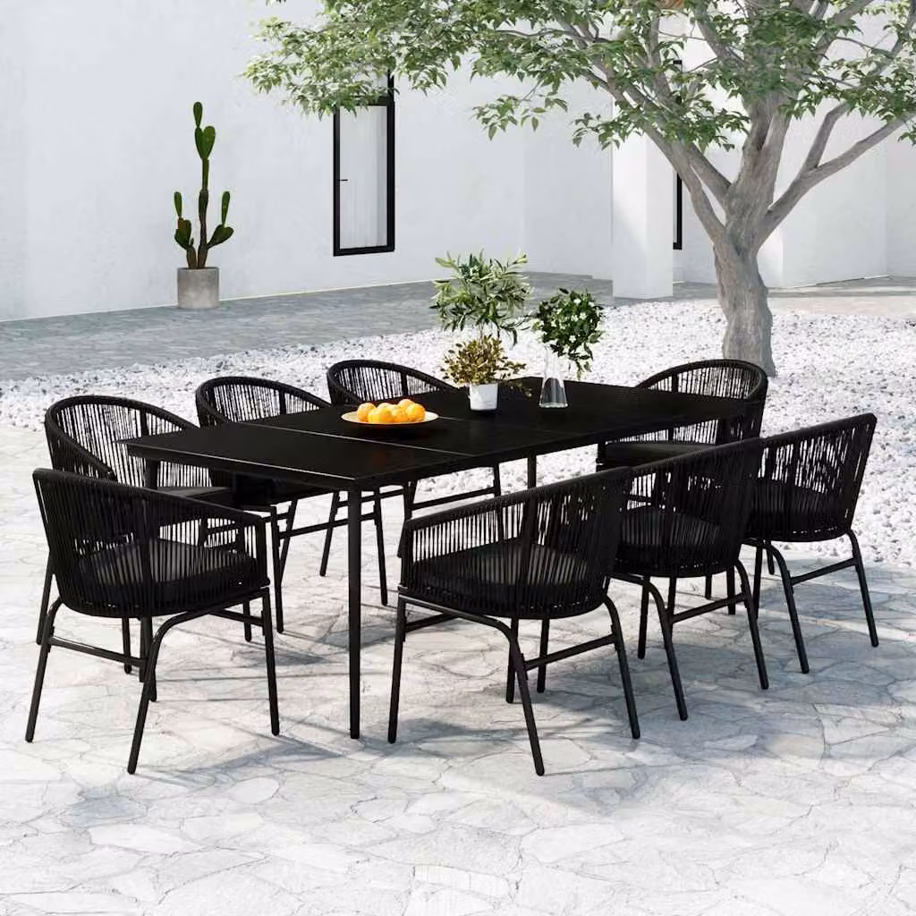 Set da Pranzo da Giardino vidaXL in Acciaio Verniciato Nero e Vetro, 9 Pezzi