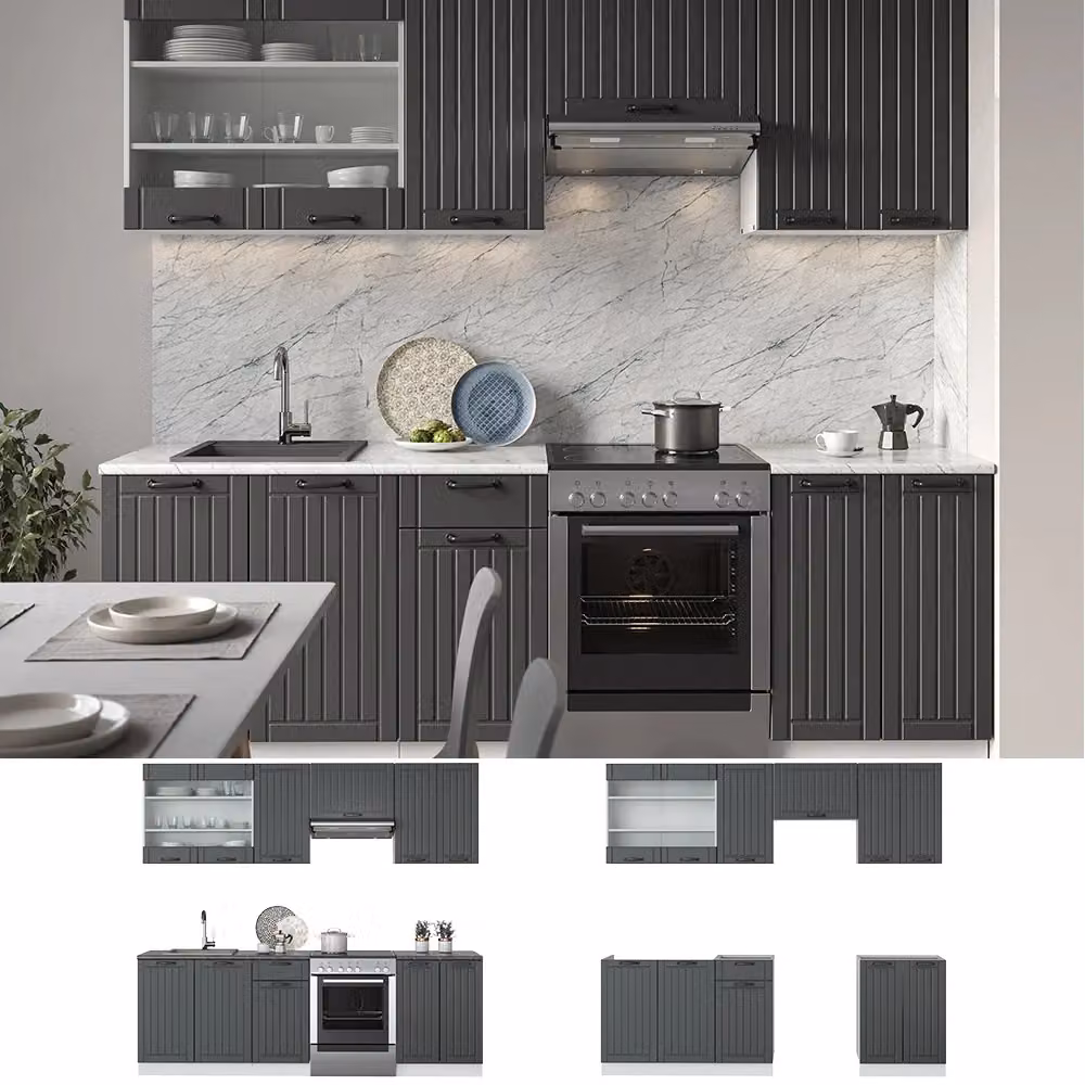 Cucina componibile Fame-Line Vicco in stile rustico, colore Antracite e Bianco, L: 240 cm, P: 60 cm, H: 81,6 cm – 2